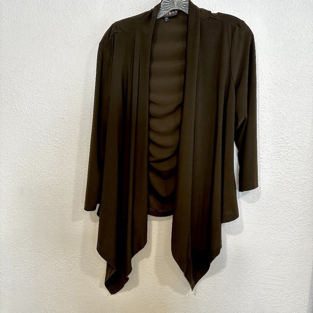 Spirited Randolph Duke Open Front Top Brown Ruched Tie Back Made in USA Size XL